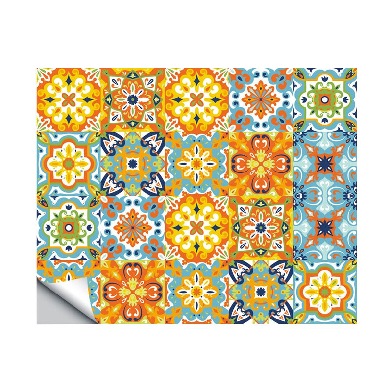 Flower Adhesive Wallpaper Panels Boho Beautiful Tiles Wall Covering in Orange, 8' x 8"