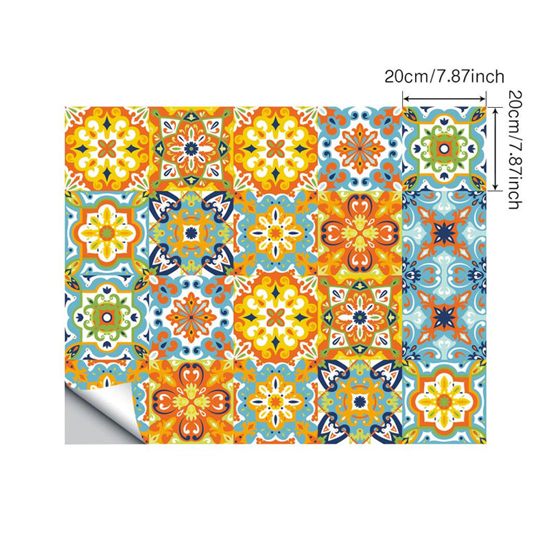 Flower Adhesive Wallpaper Panels Boho Beautiful Tiles Wall Covering in Orange, 8' x 8"