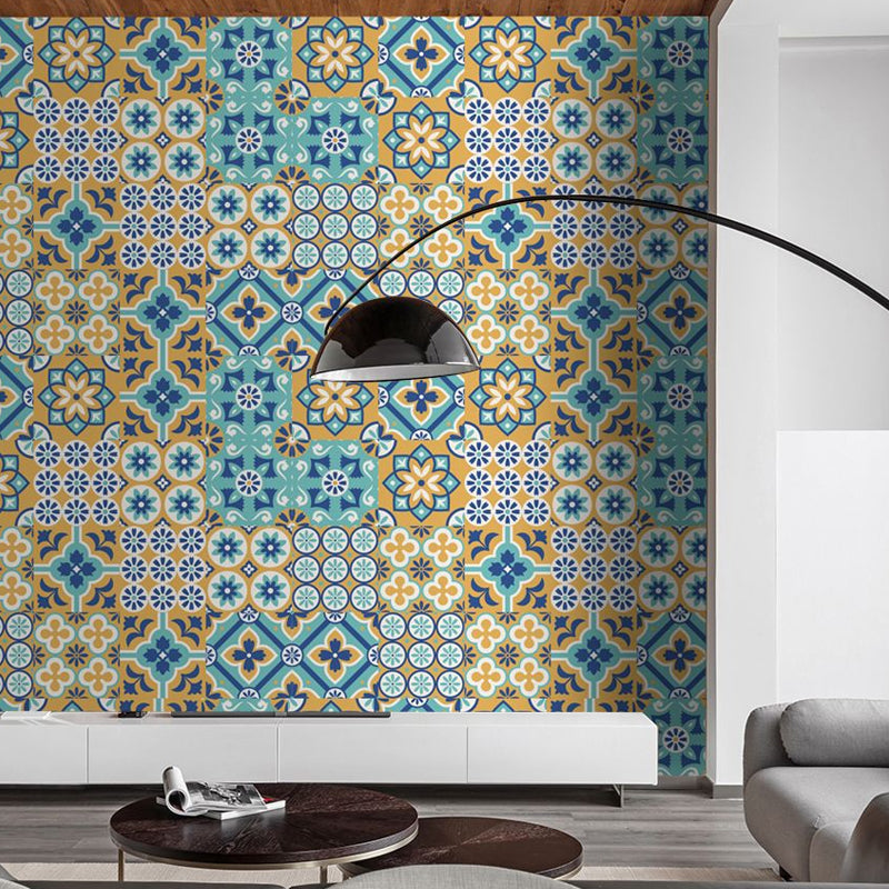 Bohemian Floral Tile Wallpaper Panel Blue Self Sticking Wall Art for Kitchen Backsplash