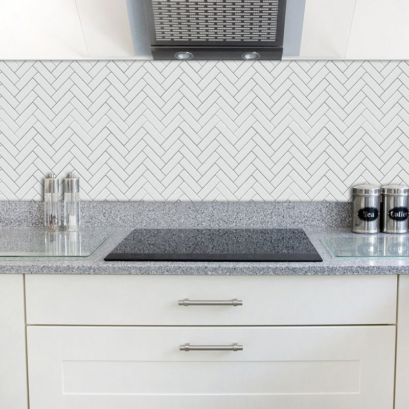 Minimalistic Herringbone Wallpaper Panels Beige Geometric Wall Covering for Bathroom, Self-Sticking
