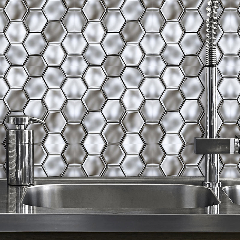 Stick On 3D Hexagon Wallpaper Panel Set Contemporary PVC Wall Covering, 12.2-sq ft