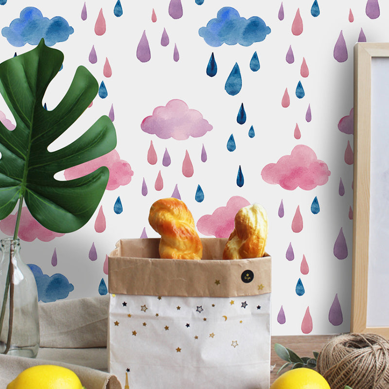 Cloud and Raindrop Peel Wallpaper Panels Childrens Art Nursery Wall Decor, 4' L x 20.5" W