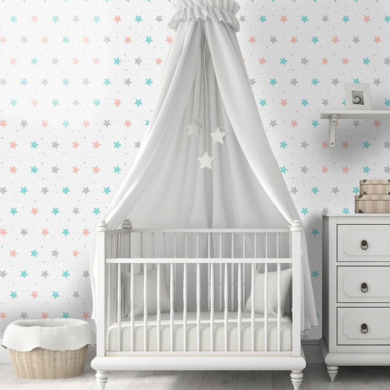 Kids Stars Pattern Wallpaper Panel Set PVC Stick On Blue Wall Art for Childrens Room