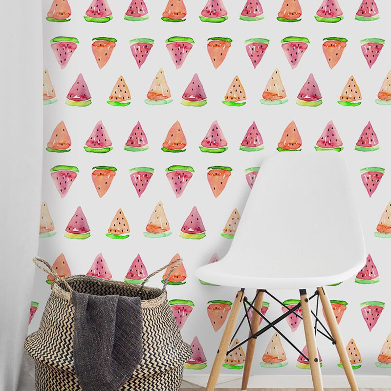 Orange Cartoon Stick Wallpaper Panels 4' x 20.5" Watermelon Slice Wall Covering for Kids Room