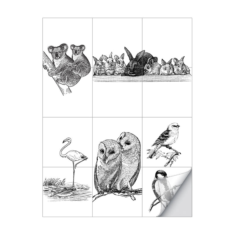 Grey Terrestrial Animal Wallpaper Panels Self-Adhesive Childrens Art Bedroom Wall Decor