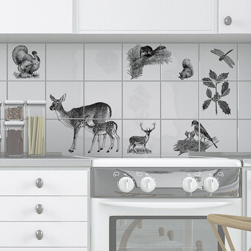 Childrens Art Animal Print Wallpapers Grey Kids Bedroom Adhesive Wall Decor, 8' x 8"