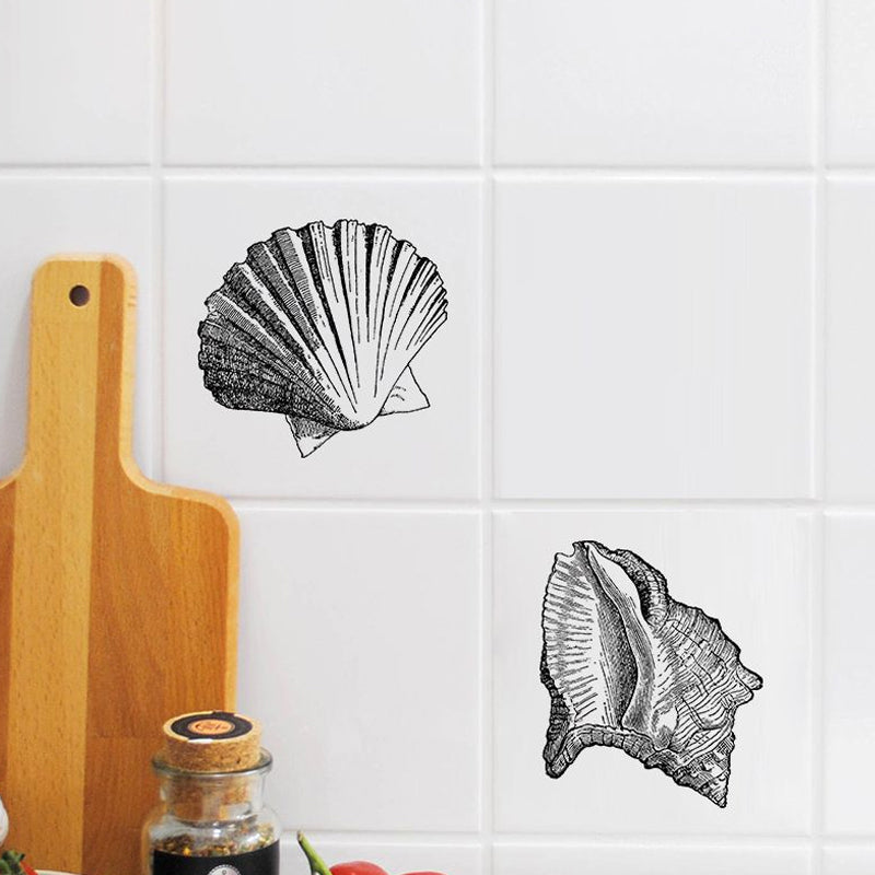 Stick On Grey Kids Wallpaper Panels 8' x 8" Lobster and Sea Shell Pattern Wall Art for Home