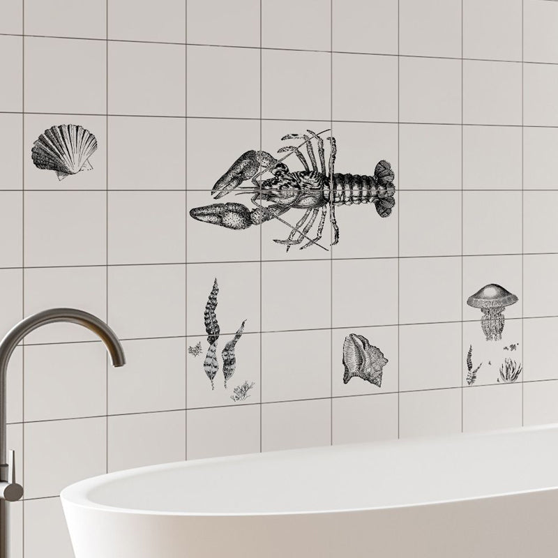 Stick On Grey Kids Wallpaper Panels 8' x 8" Lobster and Sea Shell Pattern Wall Art for Home