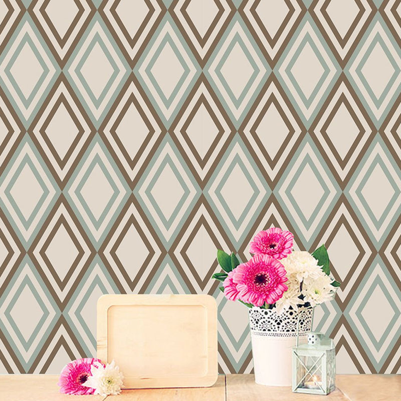 Green Trellis Pattern Wallpaper Panels Geometric Modernist Self-Sticking Wall Art