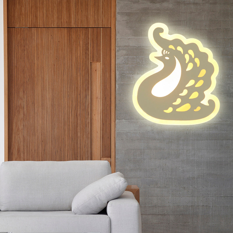 Acrylic Animal Sconce Light Modern Style LED Wall Lamp in White Finish for Hallway