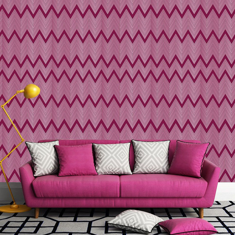 Rose Red Zigzag Pattern Wallpapers Geometric Modern Self Sticking Wall Covering for Parlor