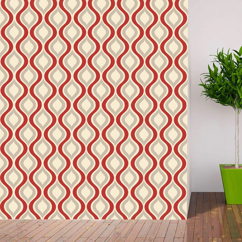 Peel and Paste Ogee Wallpaper Panels PVC Modern Wall Decor for Hallway, Beige and Blue