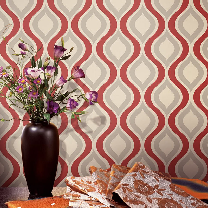 Peel and Paste Ogee Wallpaper Panels PVC Modern Wall Decor for Hallway, Beige and Blue