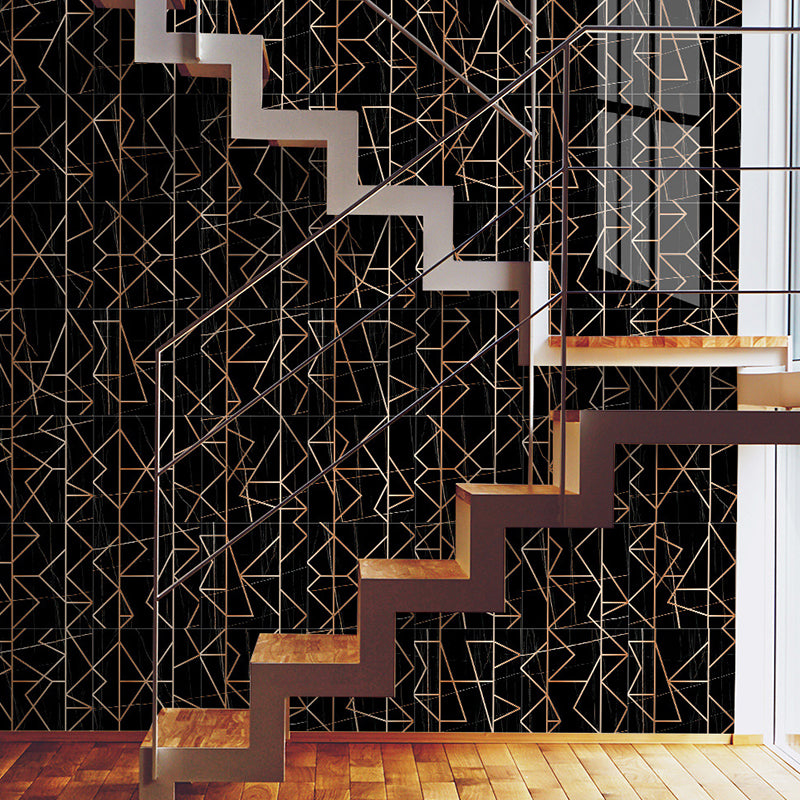 Black Marble Wallpaper Panels Geometric Line Pattern Modern Stick On Wall Art for Home