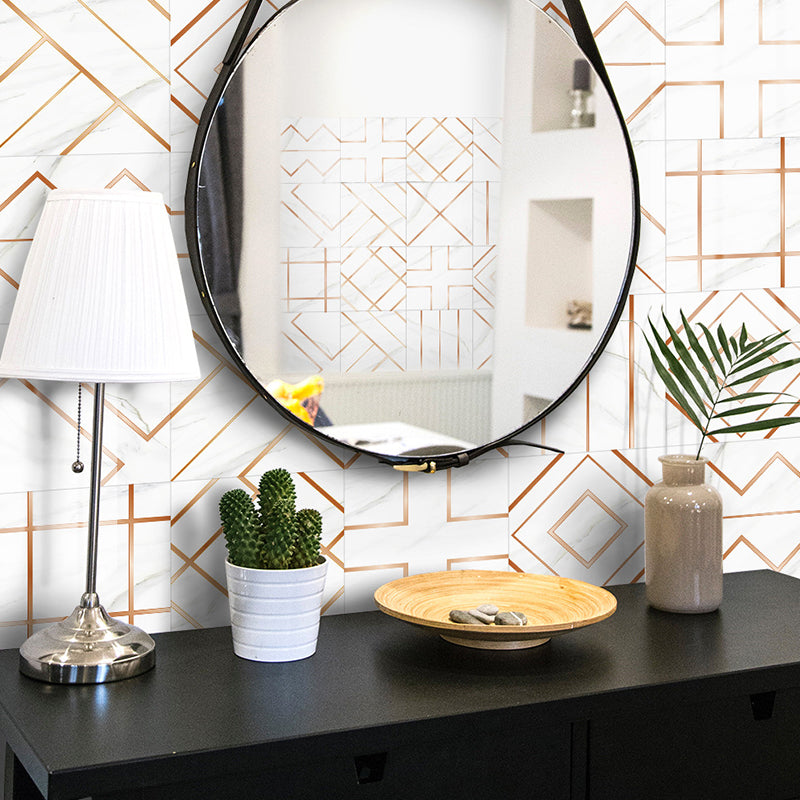 Modern Line Art Wallpaper Panels Orange Geometric Wall Covering for Dining Room, Easy Peel off
