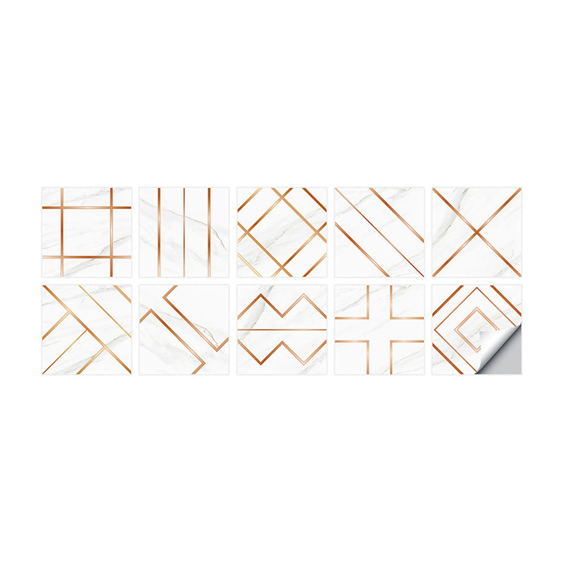 Modern Line Art Wallpaper Panels Orange Geometric Wall Covering for Dining Room, Easy Peel off