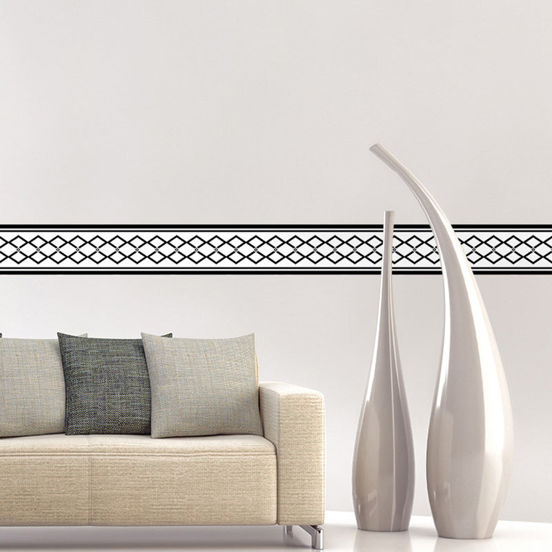 Black Interweaving Pattern Wallpaper Border Peel and Stick Modernist Living Room Wall Art