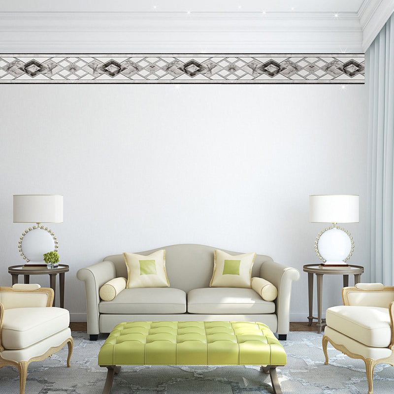 Self-Adhesive Grey Marble Wallpaper Border Diamond Pattern Modern Temporary Wall Decor