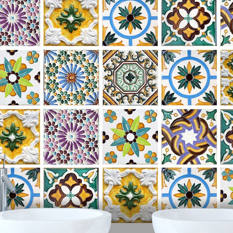 Bright Moroccan Peel Wallpapers for Dining Room Flower Tile Wall Covering, 8' x 8"