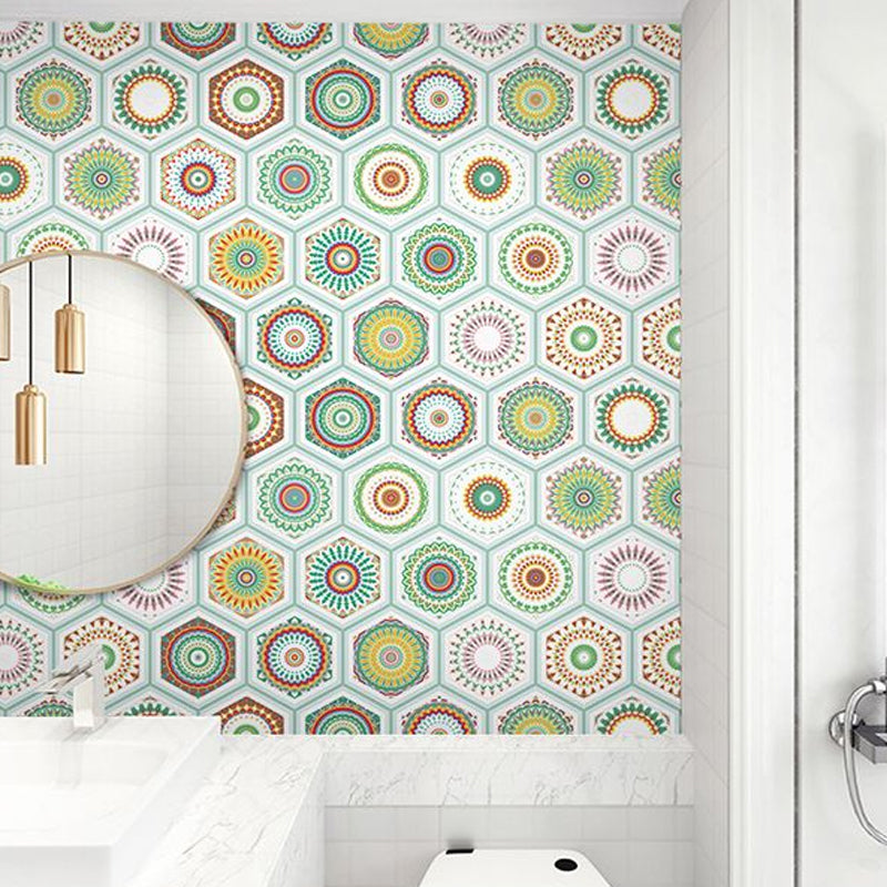 Green Boho Self Sticking Wallpaper 9.7-sq ft Mandala Pattern Wall Decor for Kitchen