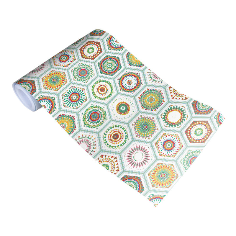 Green Boho Self Sticking Wallpaper 9.7-sq ft Mandala Pattern Wall Decor for Kitchen
