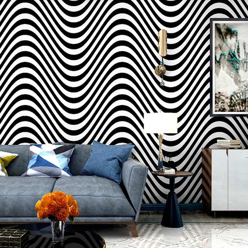 Modern Seamless Waves Wallpaper Black and White Self Adhesive Wall Decor for Home
