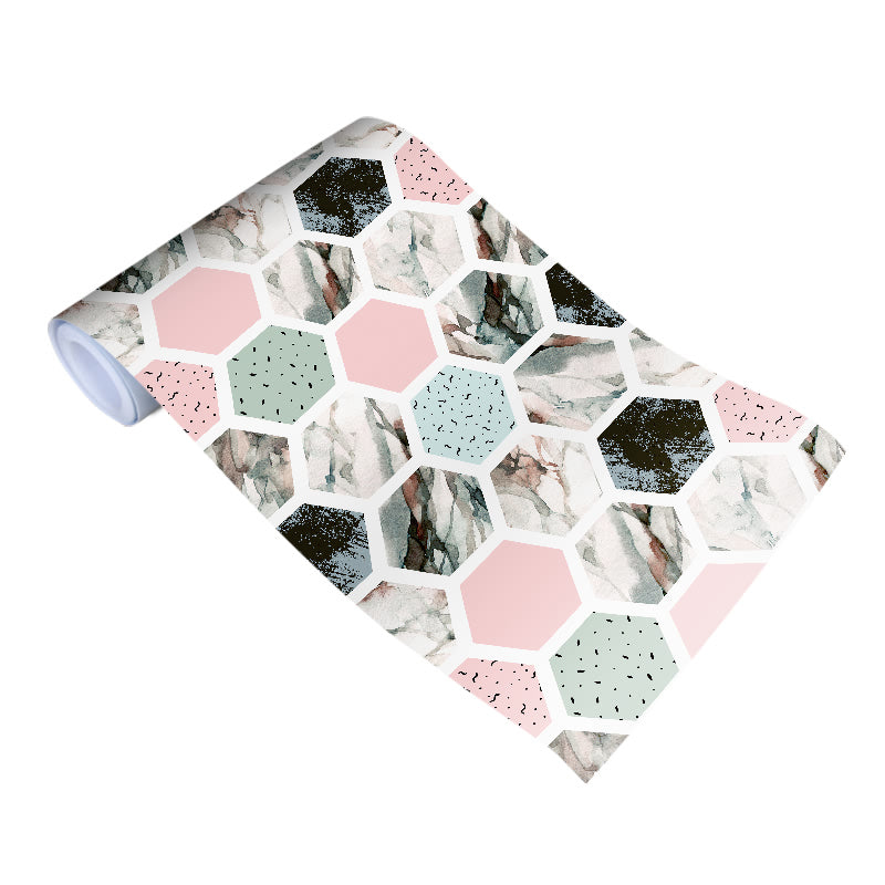 Hexagonal Terrazzo Adhesive Wallpaper Roll Pink Contemporary Wall Covering for Restroom