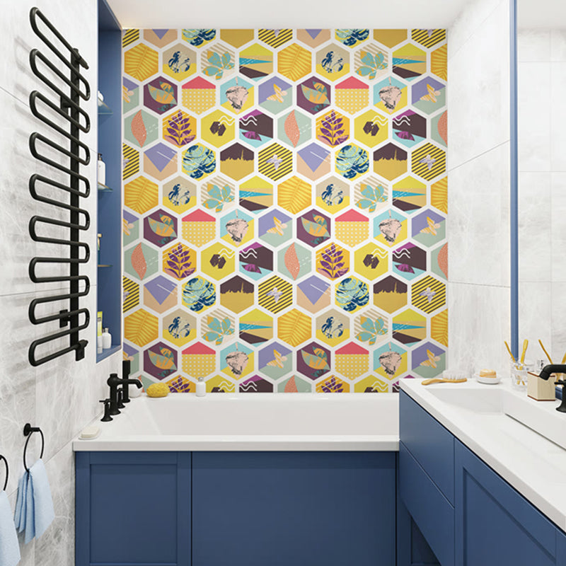 Self-Sticking Botanical Wallpaper PVC Modern Style Wall Decor for Bathroom, Yellow