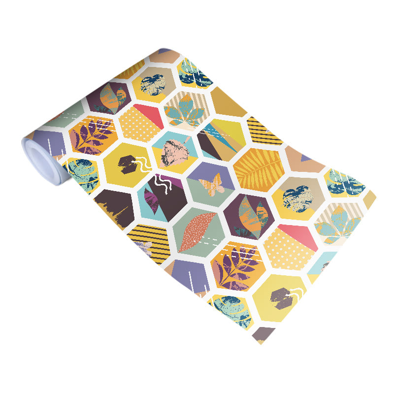 Self-Sticking Botanical Wallpaper PVC Modern Style Wall Decor for Bathroom, Yellow