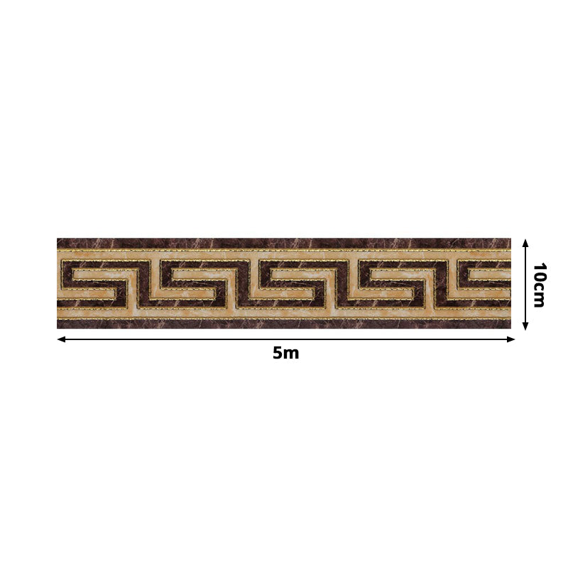 Vintage Maze-Like Wallpaper Border PVC Easy Peel off Brown Wall Covering for Kitchen