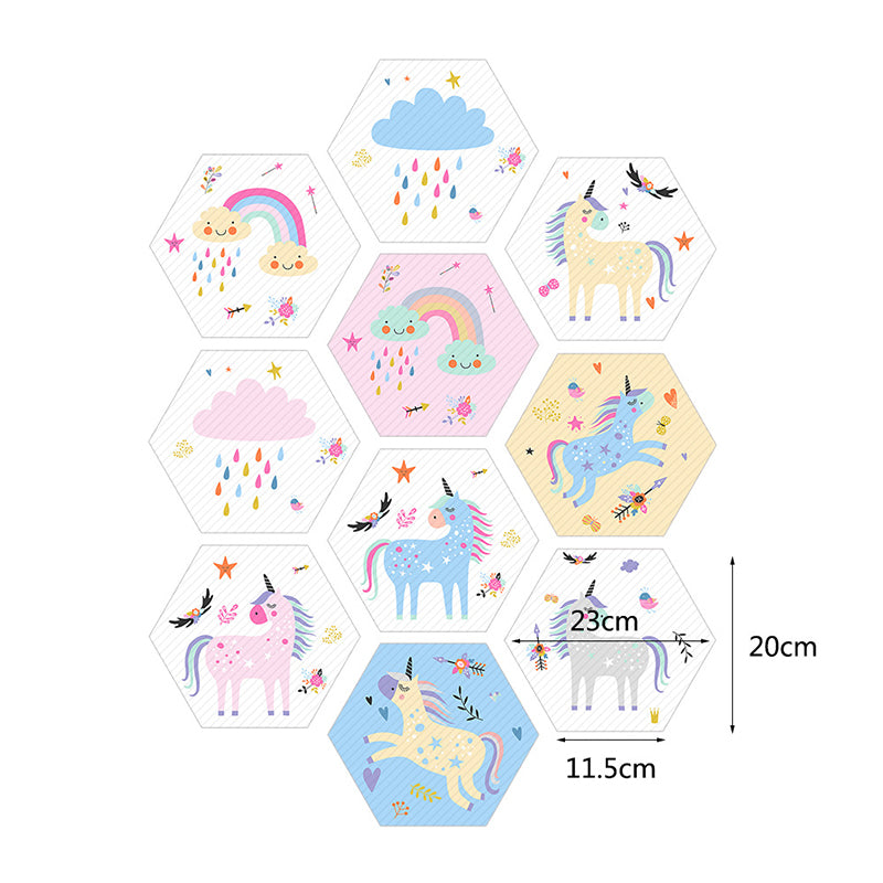 Pink Childrens Art Wallpaper Panels 9' x 8" Unicorn and Rainbow Print Wall Decor, Self-Stick