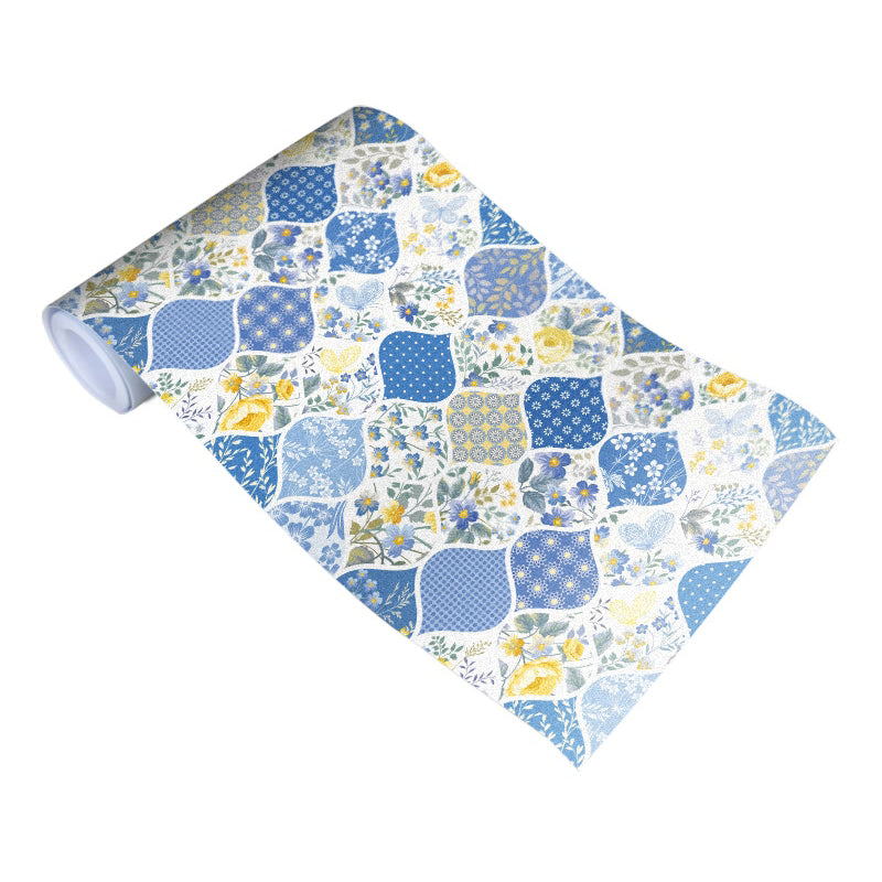 Blue Ogee Wallpaper Roll Flower Print Rustic Peel and Stick Wall Decor for Living Room