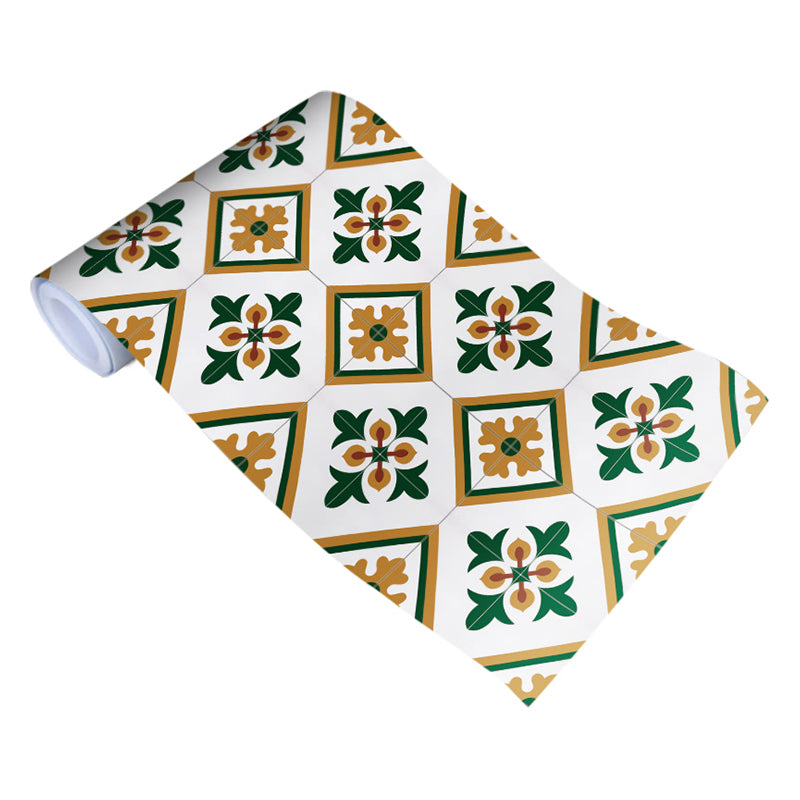 Adhesive Rust Flower Wallpaper Roll Brown-Green Kitchen Wall Covering, 9.7-sq ft