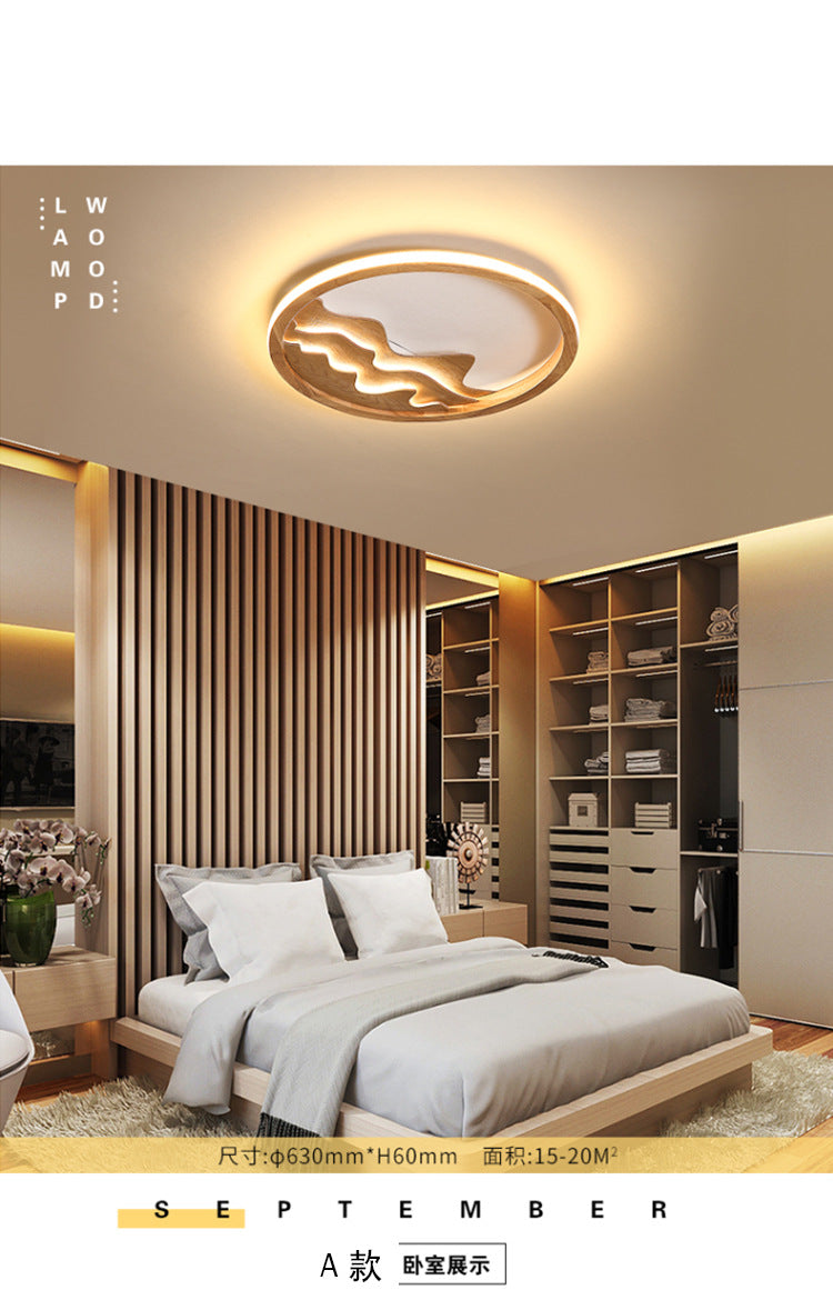 Ring Flush Mount Fixture Modern Wood 13"/15"/21" W LED Beige/White Flush Light for Bedroom, Natural/3 Color/Remote Control Stepless Dimming