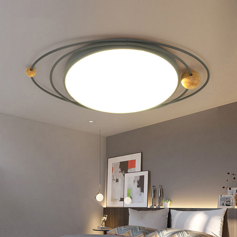 Drum Flush Lamp with Orbit Design Nordic Style Metal Led Indoor Flush Ceiling Light in Green/Grey/White, 21"/26"/31" W