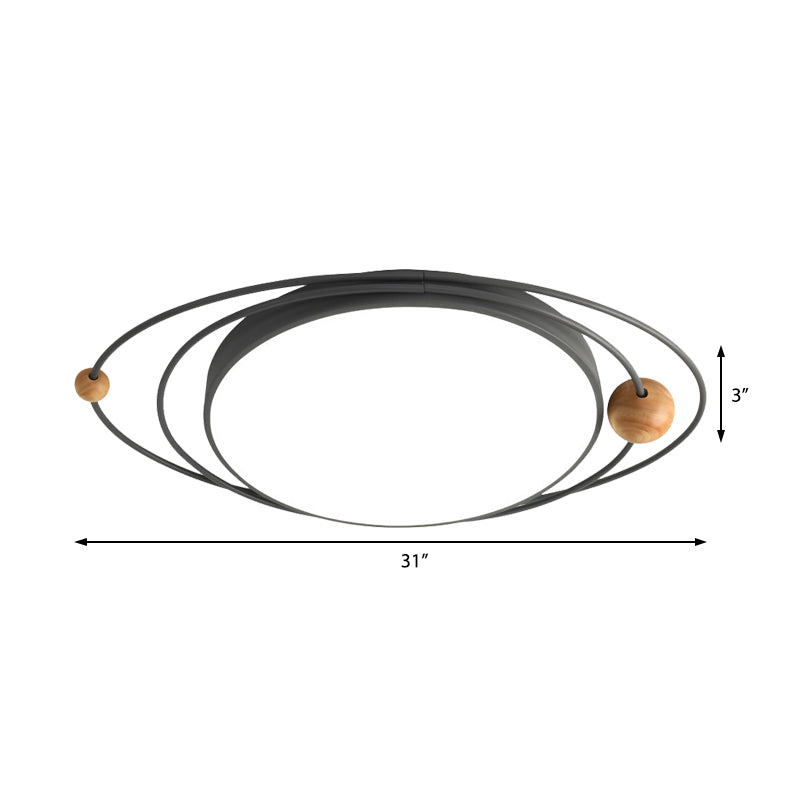 Drum Flush Lamp with Orbit Design Nordic Style Metal Led Indoor Flush Ceiling Light in Green/Grey/White, 21"/26"/31" W
