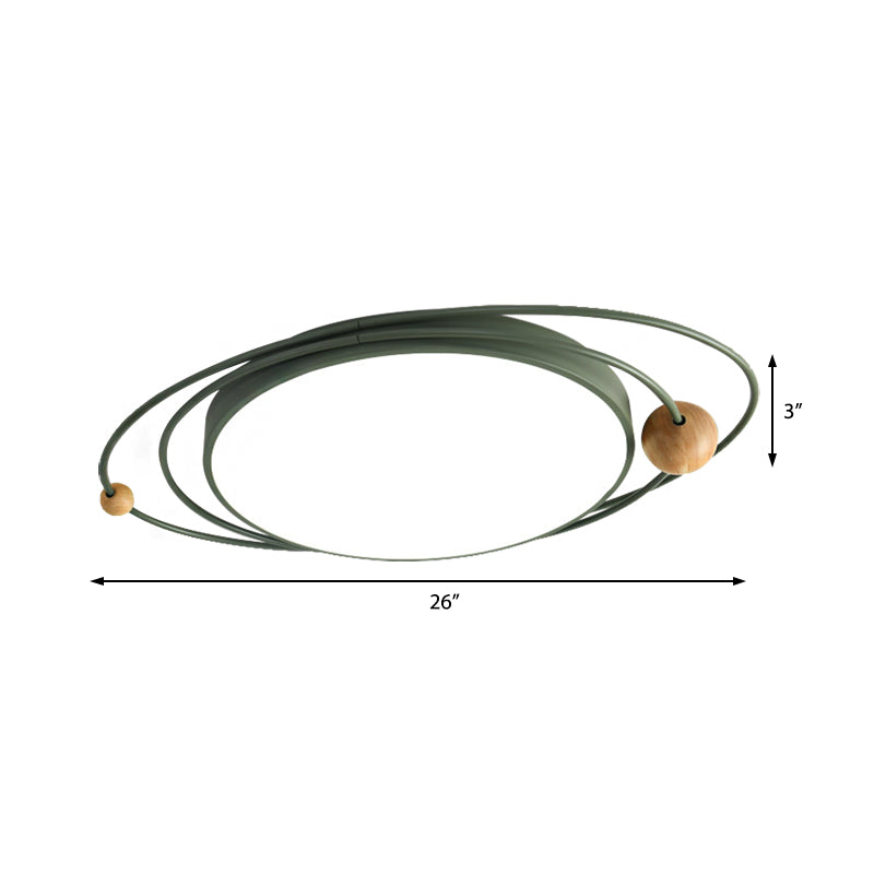 Drum Flush Lamp with Orbit Design Nordic Style Metal Led Indoor Flush Ceiling Light in Green/Grey/White, 21"/26"/31" W