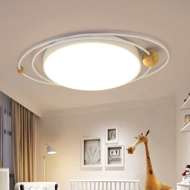 Drum Flush Lamp with Orbit Design Nordic Style Metal Led Indoor Flush Ceiling Light in Green/Grey/White, 21"/26"/31" W