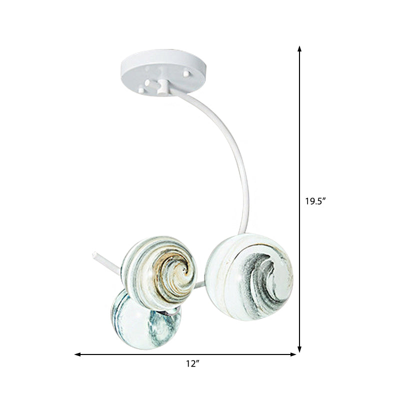 Lámpara de lámparas de lámparas de 3/5 luces de estilo moderno con sombra de vidrio tirada a mano en blanco/blanco acabado global iluminación colgante global