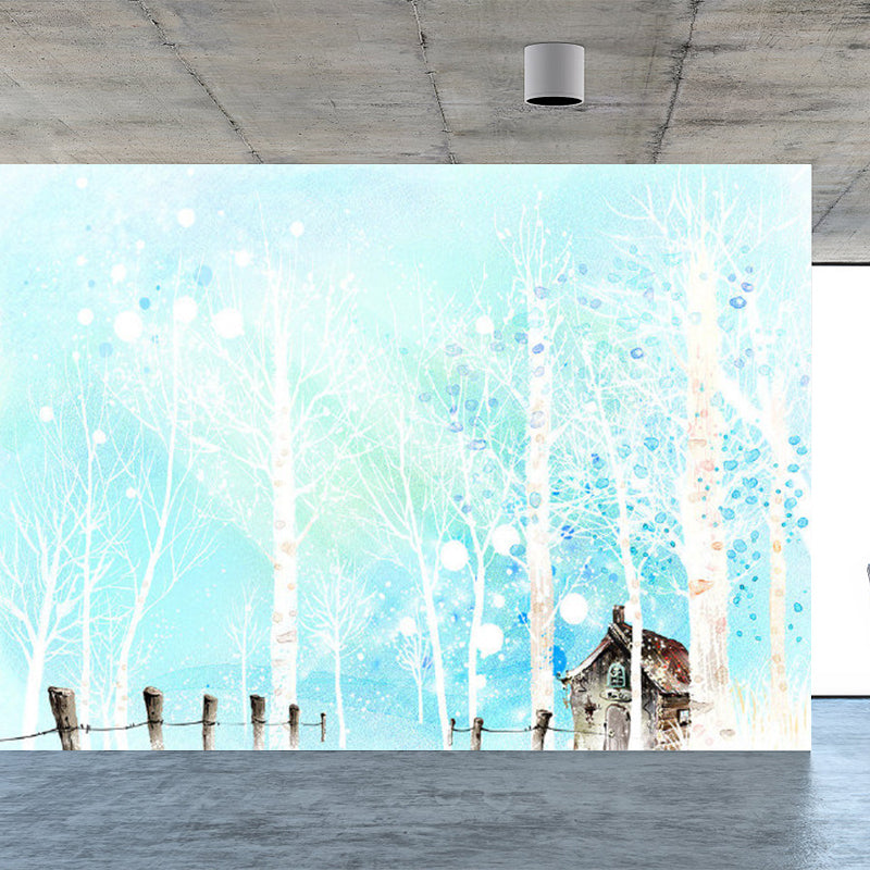 Giant Contemporary Wall Mural in Pastel Color Leafless Trees Wall Art, Custom Printed