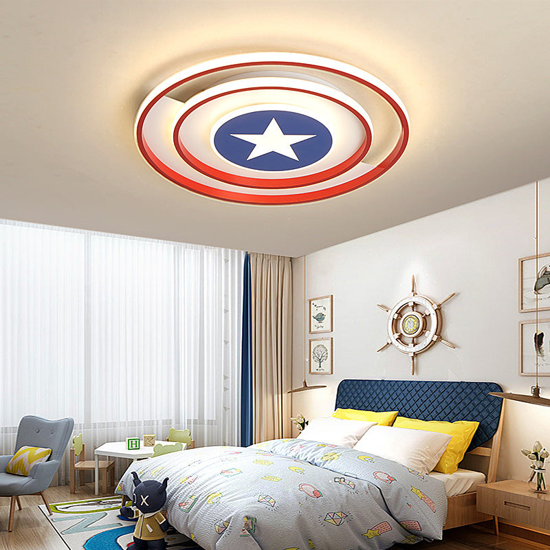 American Style Circular Ceiling Light Acryl Red LED Plafond Mount Light with Blue Star for Boys Bedroom