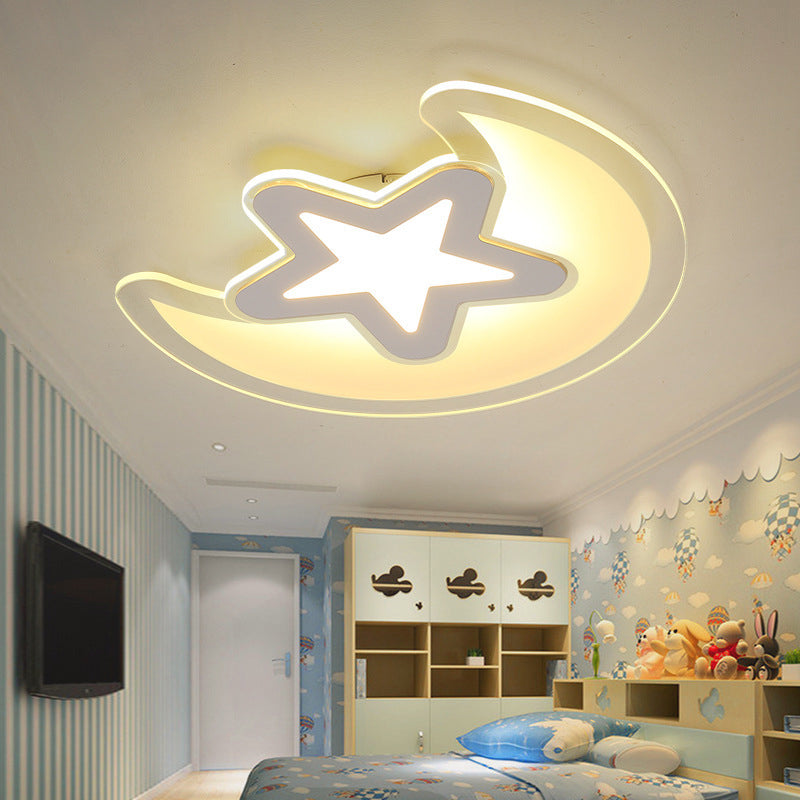 Modern White Finish Ceiling Light Moon and Star Acrylic LED Ceiling Mount Light for Kid Bedroom