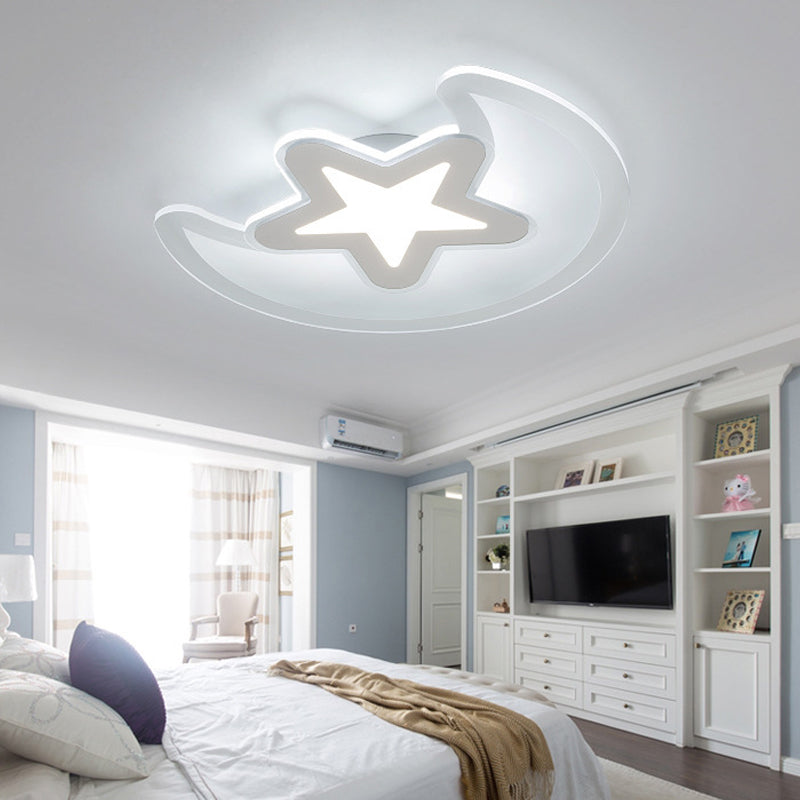 Modern White Finish Ceiling Light Moon and Star Acrylic LED Ceiling Mount Light for Kid Bedroom