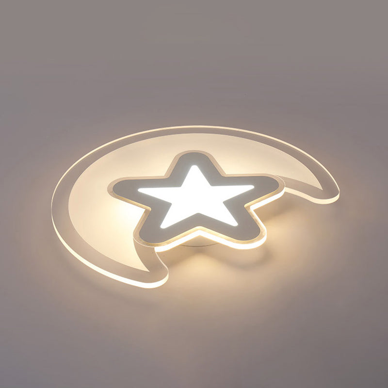 Modern White Finish Ceiling Light Moon and Star Acrylic LED Ceiling Mount Light for Kid Bedroom