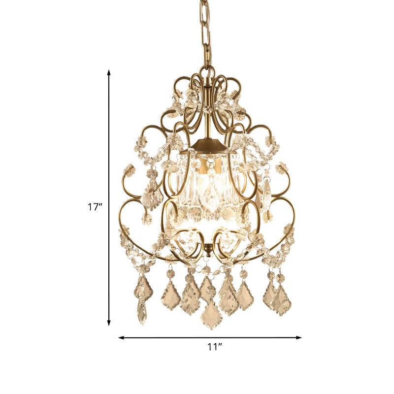 Lantern Curving Arm Crystal Chandelier Brass Finish Chandelier with Crystal Draping