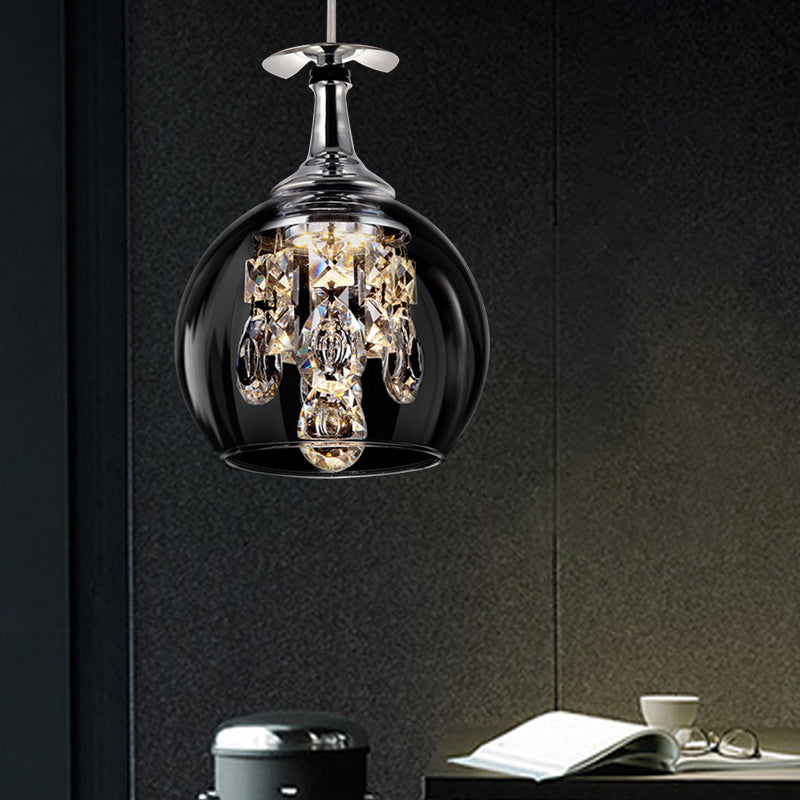 Dome Clear Glass Shade Pendant Light Crystal Accents Ceiling Light
