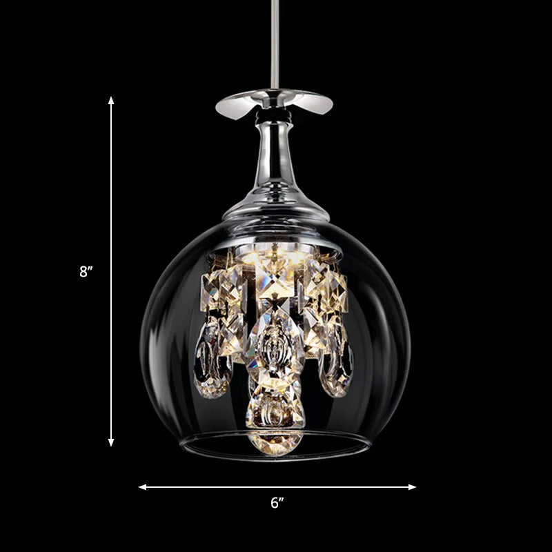 Dome Clear Glass Shade Pendant Light Crystal Accents Ceiling Light