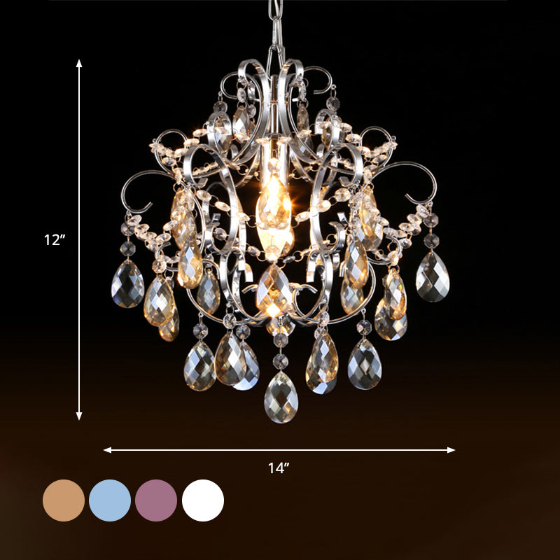 Crystal Drops Chandelier Curved Arm Polish Chrome Finish Chandelier