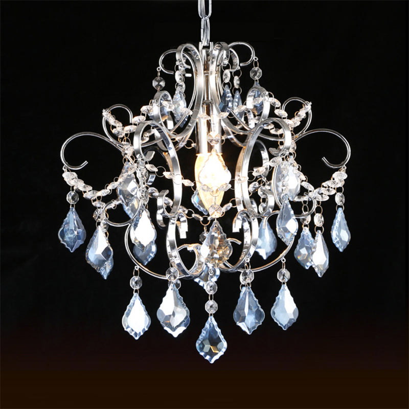 Crystal Drops Chandelier Curved Arm Polish Chrome Finish Chandelier