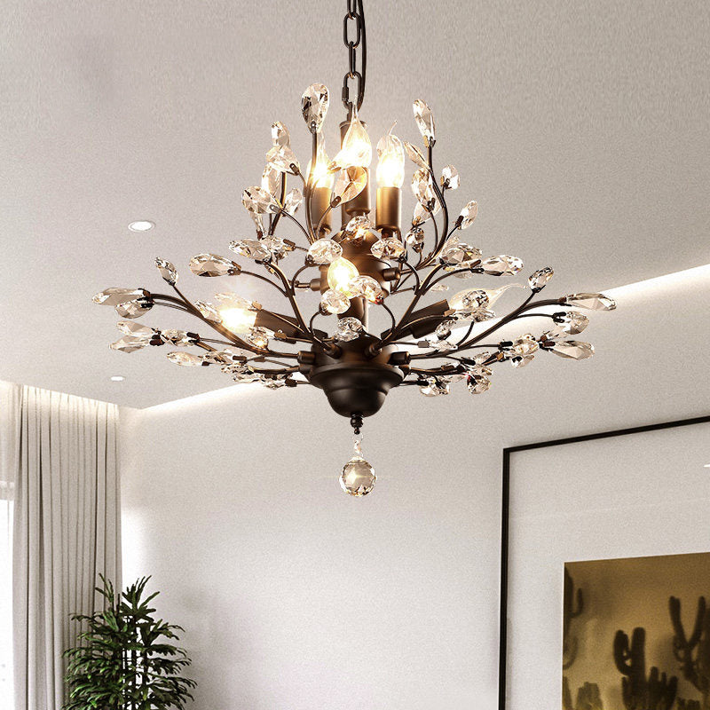 Candle Bare Bulb Metal Chandelier Crystal Teardrop Chandelier with Crystal Ball Final